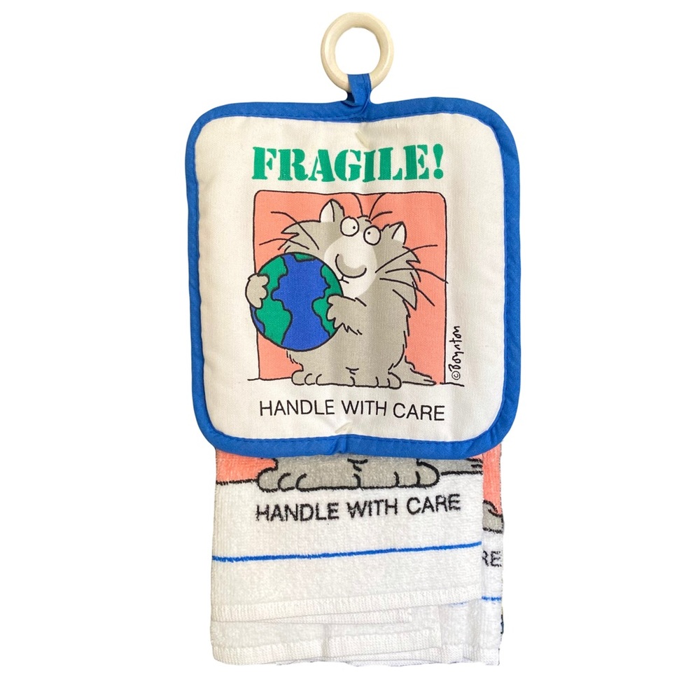 Boynton Oven Mitt & 2 Towels Cat Handle with Care Set Earth Day Limited Edition